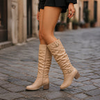 Women's Slouch Knee High Boots with Double Buckles
