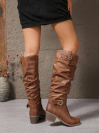 Women's Slouch Knee High Boots with Double Buckles