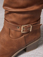 Women's Slouch Knee High Boots with Double Buckles