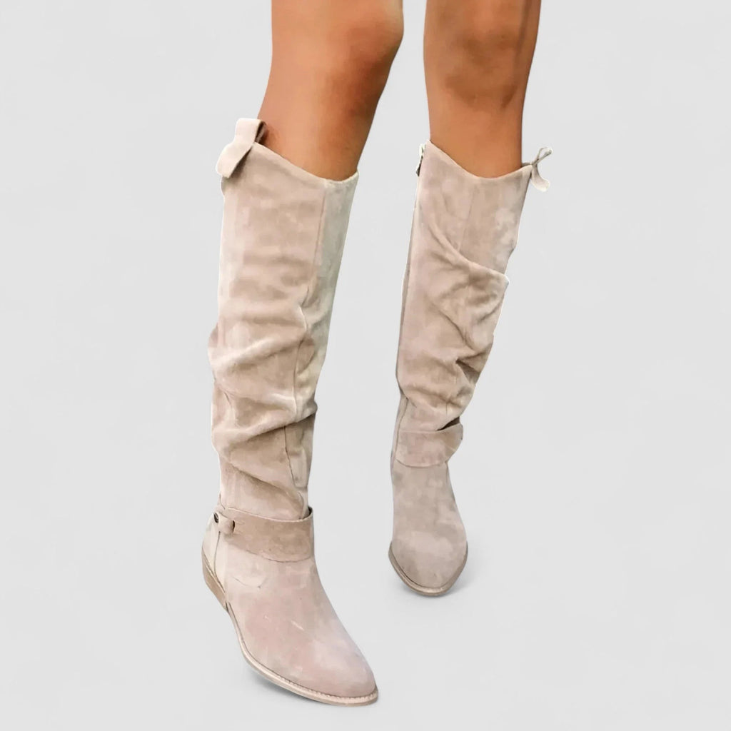 Women's Slouch Knee High Boots with Low Block Heel