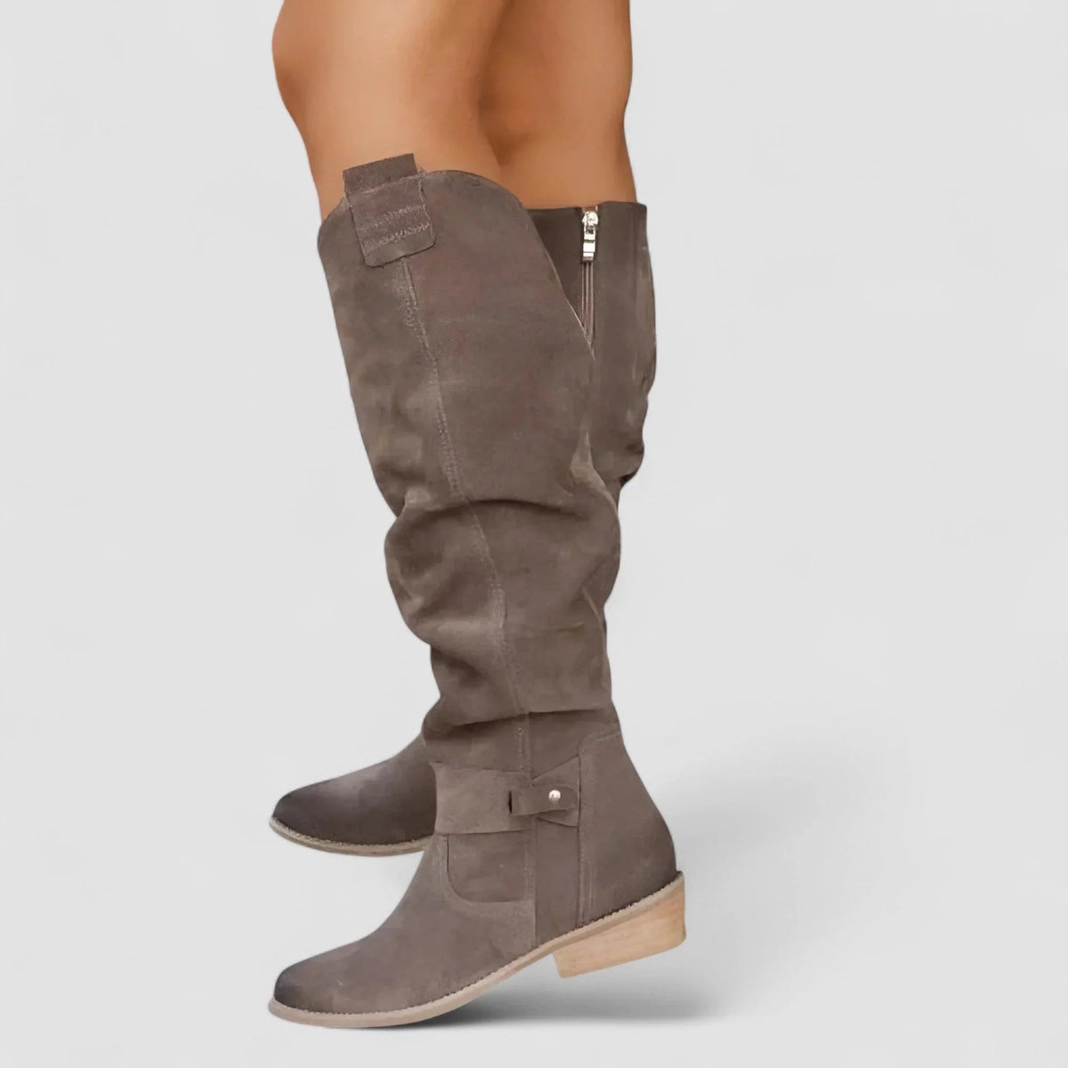 Women's Slouch Knee High Boots with Low Block Heel