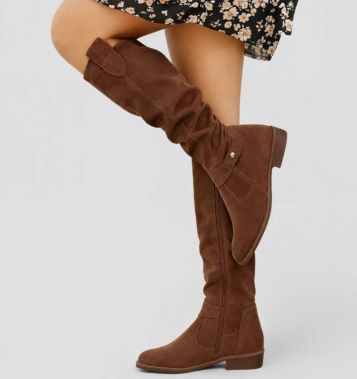 Women's Slouch Knee High Boots with Low Block Heel