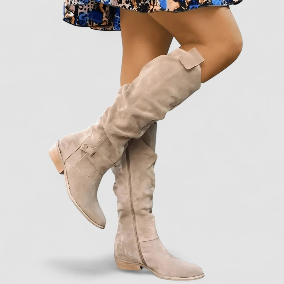 Women's Slouch Knee High Boots with Low Block Heel