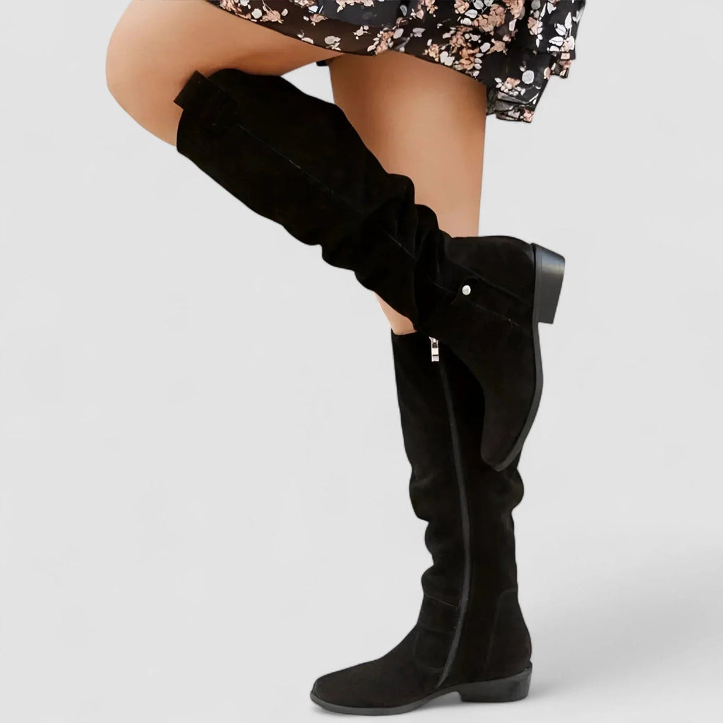 Women's Slouch Knee High Boots with Low Block Heel