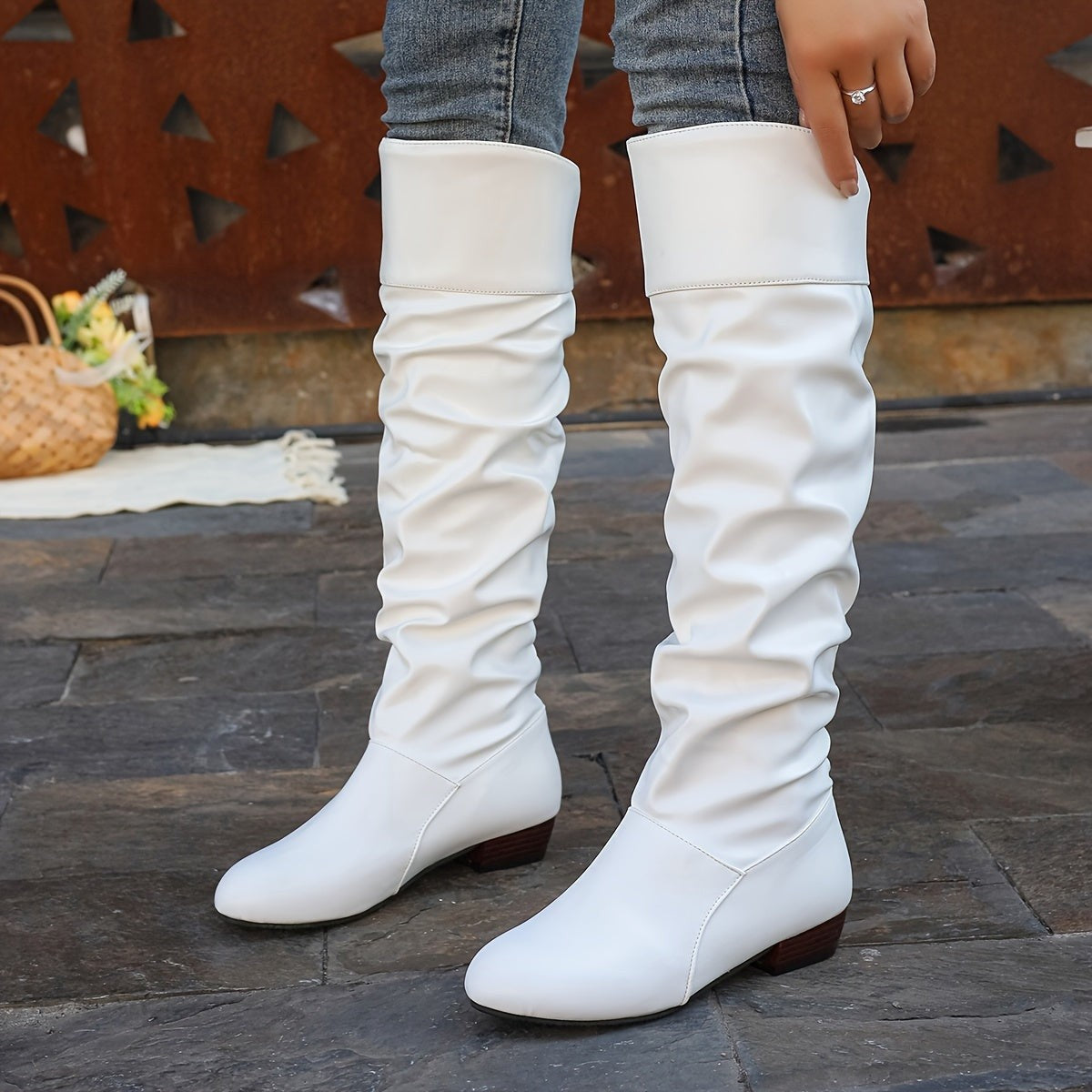 Women's Slouch Knee High Boots with Low Heel