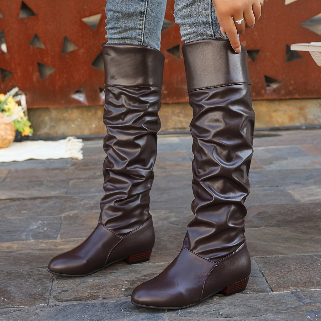 Women's Slouch Knee High Boots with Low Heel