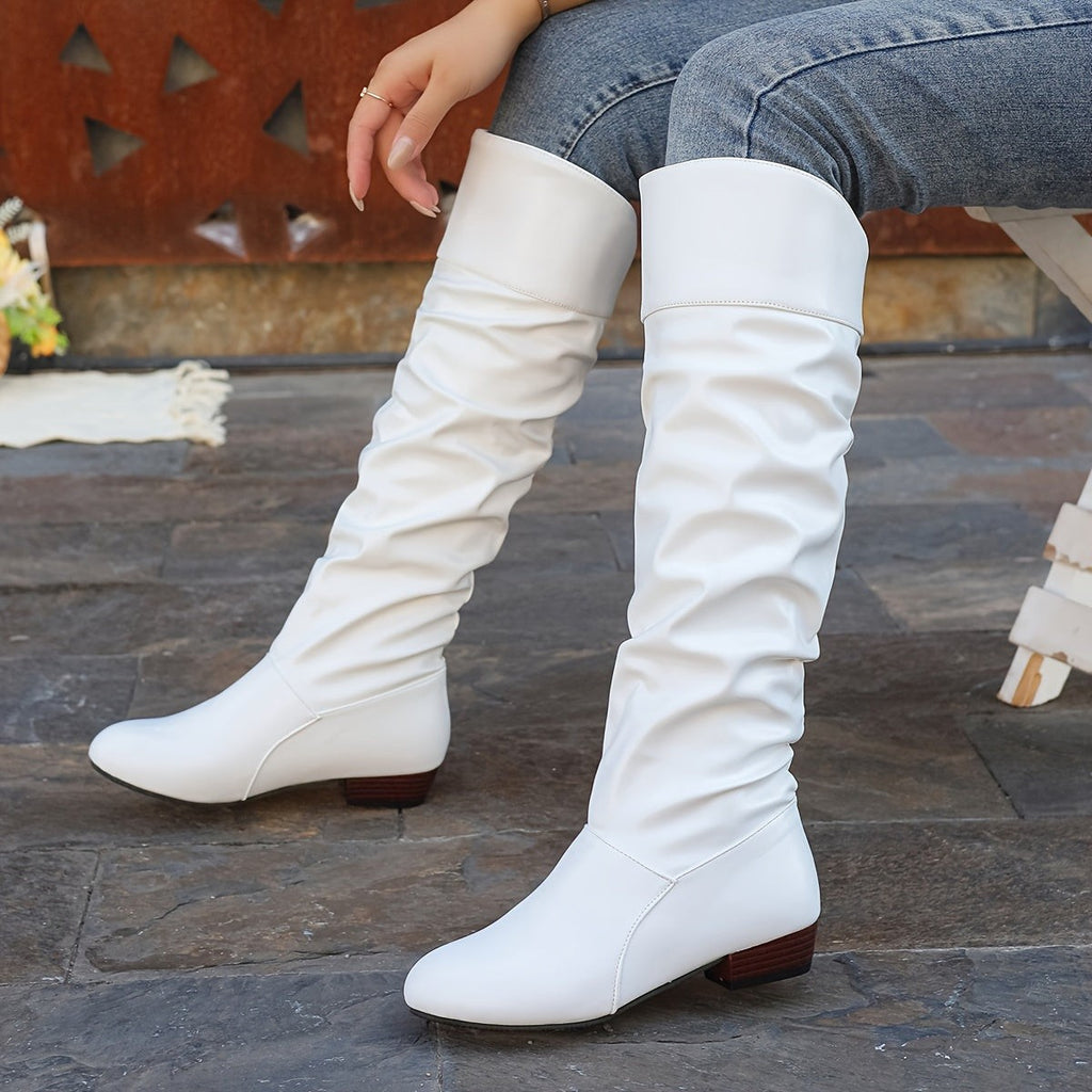 Women's Slouch Knee High Boots with Low Heel