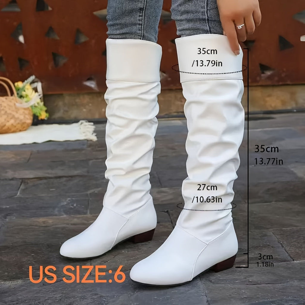 Women's Slouch Knee High Boots with Low Heel