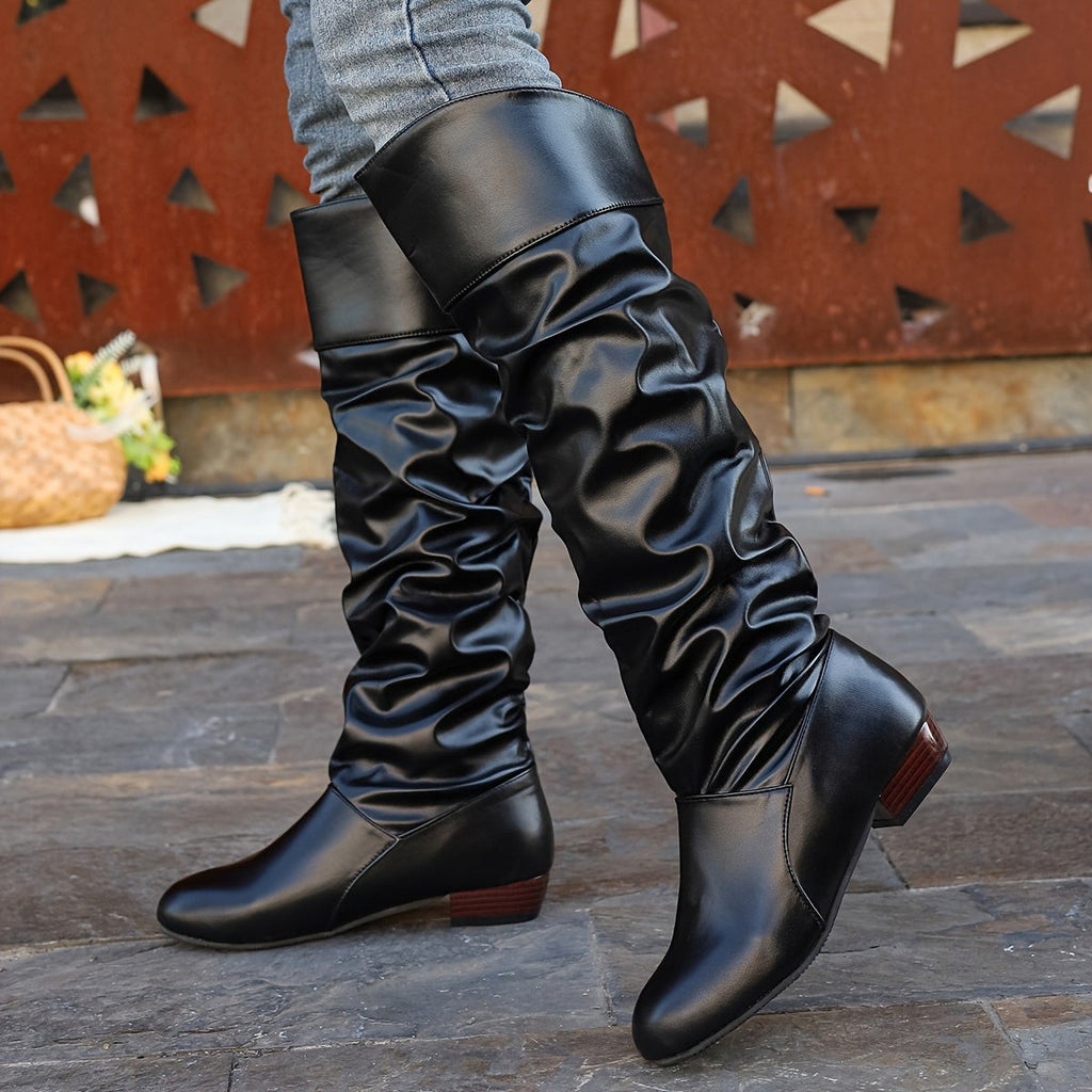 Women's Slouch Knee High Boots with Low Heel