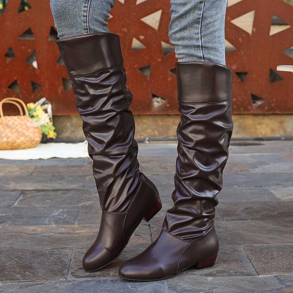 Women's Slouch Knee High Boots with Low Heel