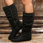 Women's Slouched Knee High Boots with Low Heel
