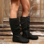 Women's Slouched Knee High Boots with Low Heel