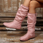 Women's Slouched Knee High Boots with Low Heel