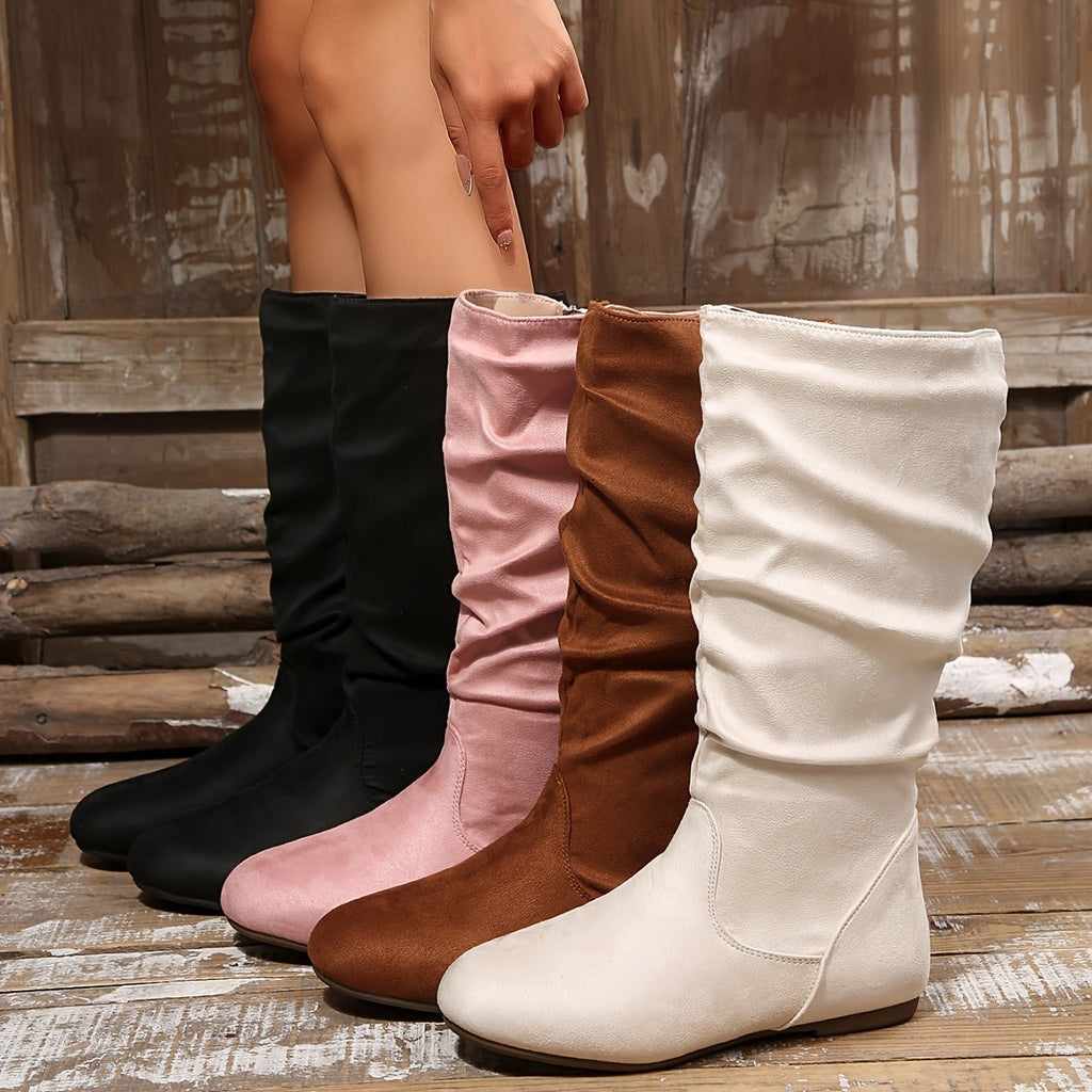 Women's Slouched Knee High Boots with Low Heel