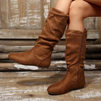 Women's Slouched Knee High Boots with Low Heel