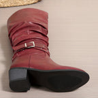 Women's Slouchy Black Knee High Boots with Block Heel
