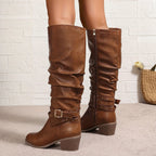 Women's Slouchy Black Knee High Boots with Block Heel