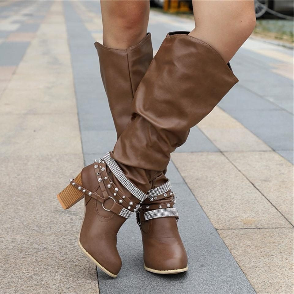Women's Slouchy Knee High Boots with Block Heel