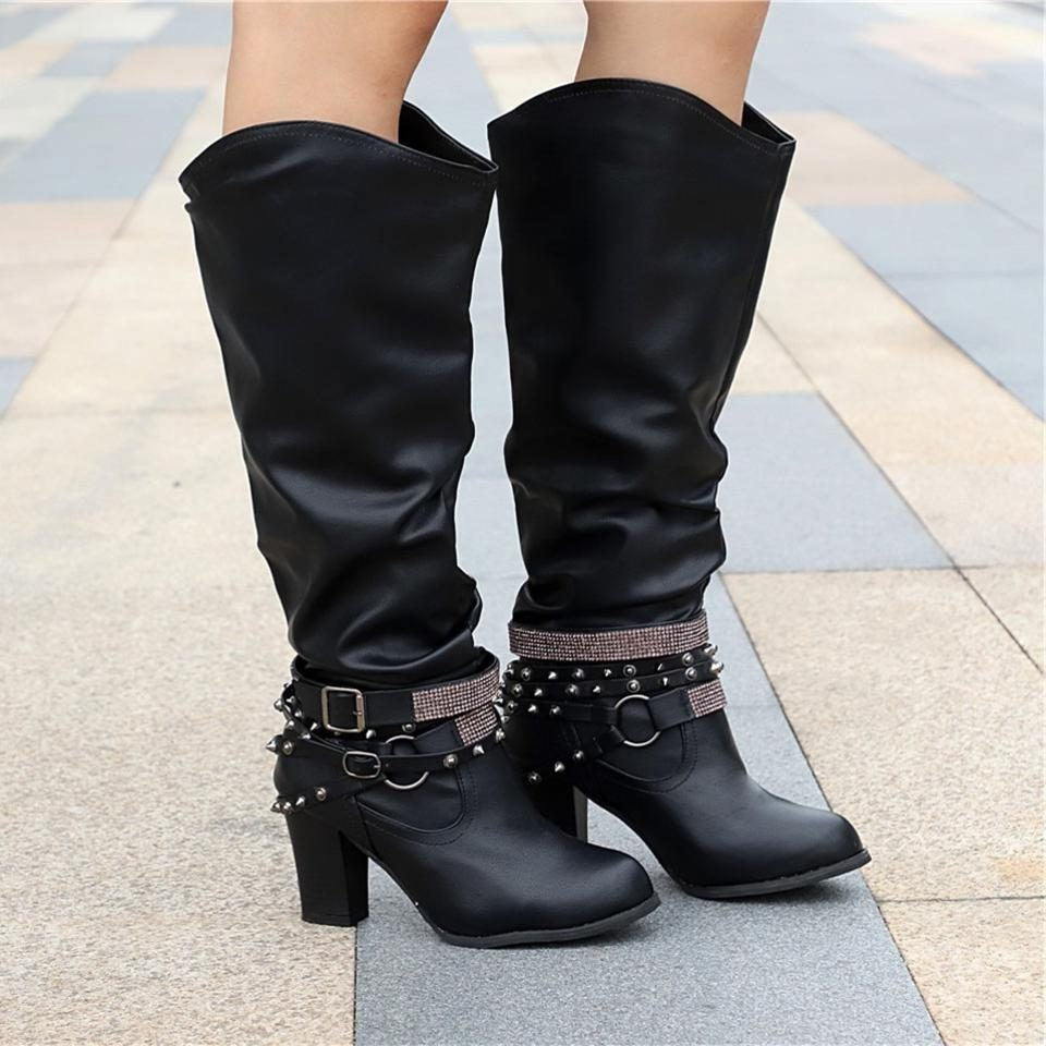 Women's Slouchy Knee High Boots with Block Heel