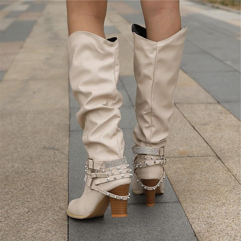 Women's Slouchy Knee High Boots with Block Heel