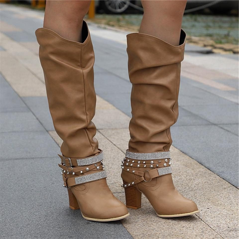 Women's Slouchy Knee High Boots with Block Heel