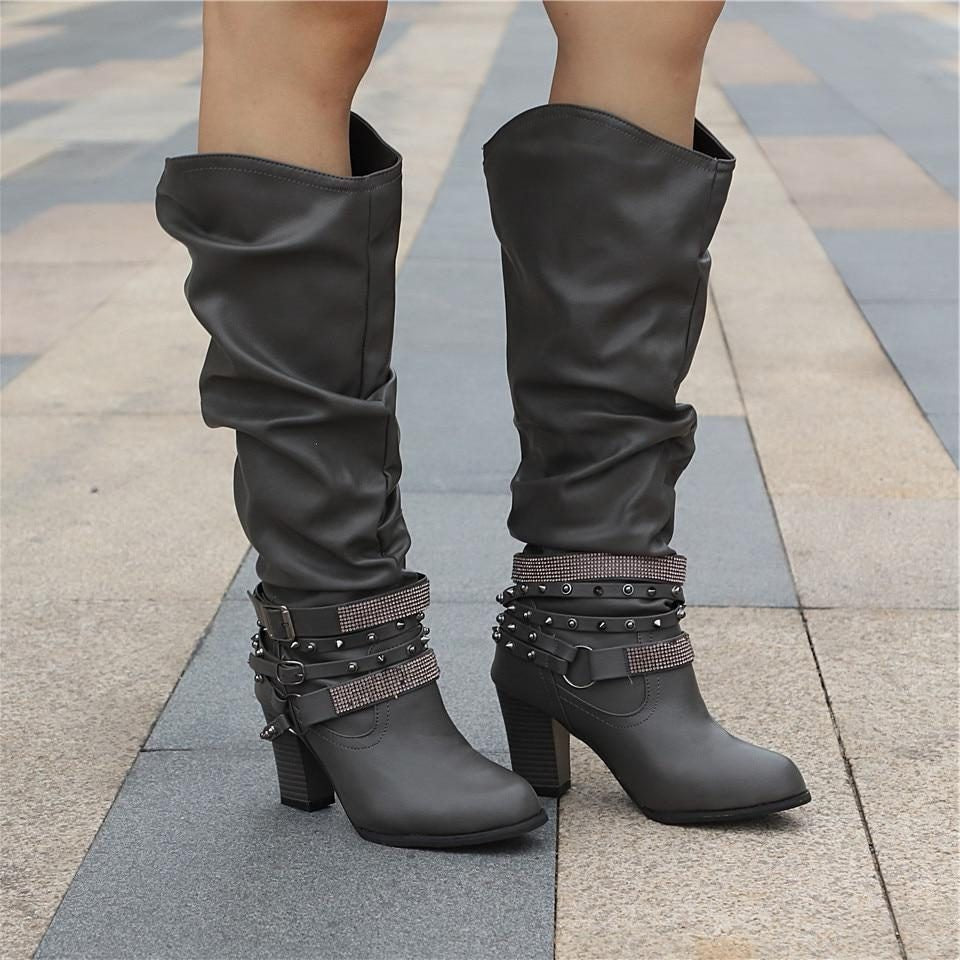 Women's Slouchy Knee High Boots with Block Heel
