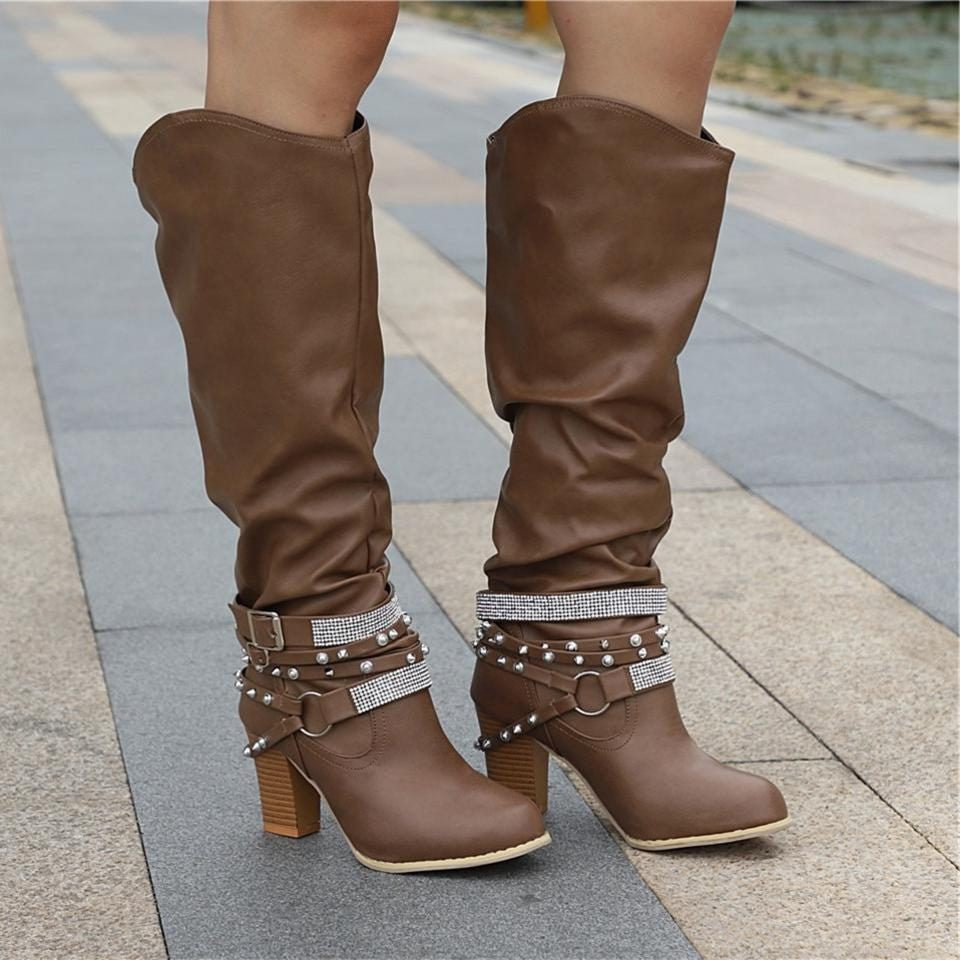 Women's Slouchy Knee High Boots with Block Heel