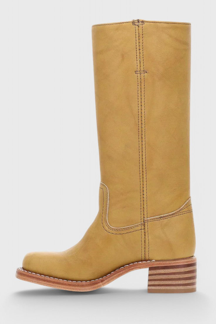 Women's Smooth Leather Block Heel Knee High Boots