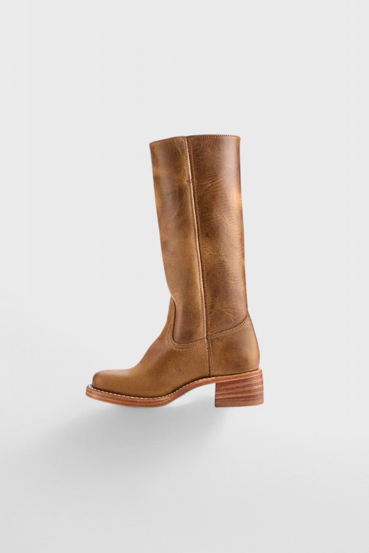Women's Smooth Leather Block Heel Knee High Boots