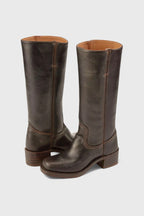 Women's Smooth Leather Block Heel Knee High Boots