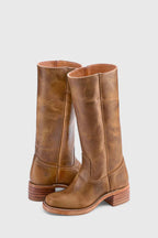 Women's Smooth Leather Block Heel Knee High Boots