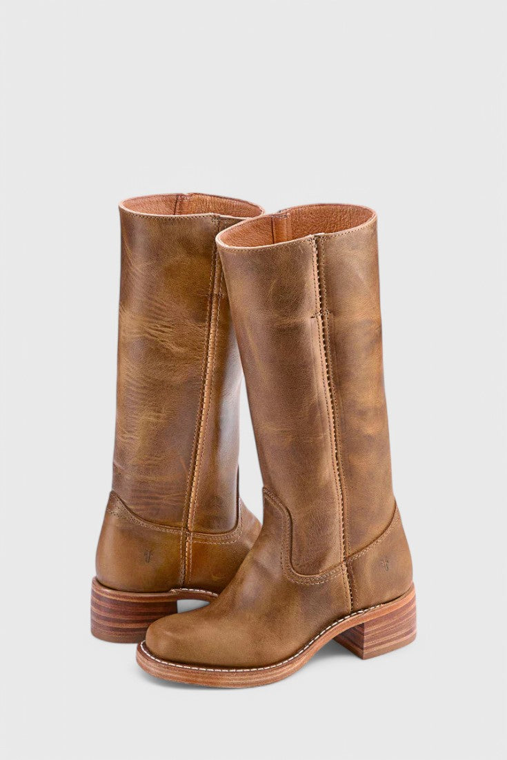 Women's Smooth Leather Block Heel Knee High Boots
