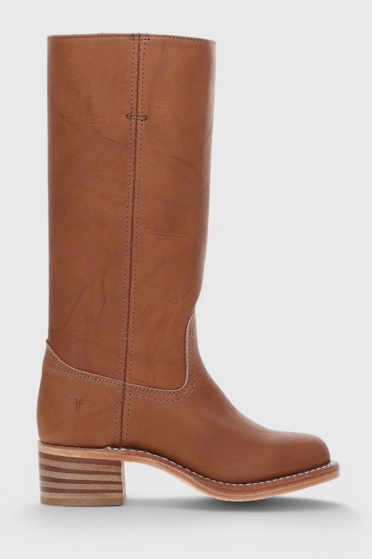 Women's Smooth Leather Block Heel Knee High Boots