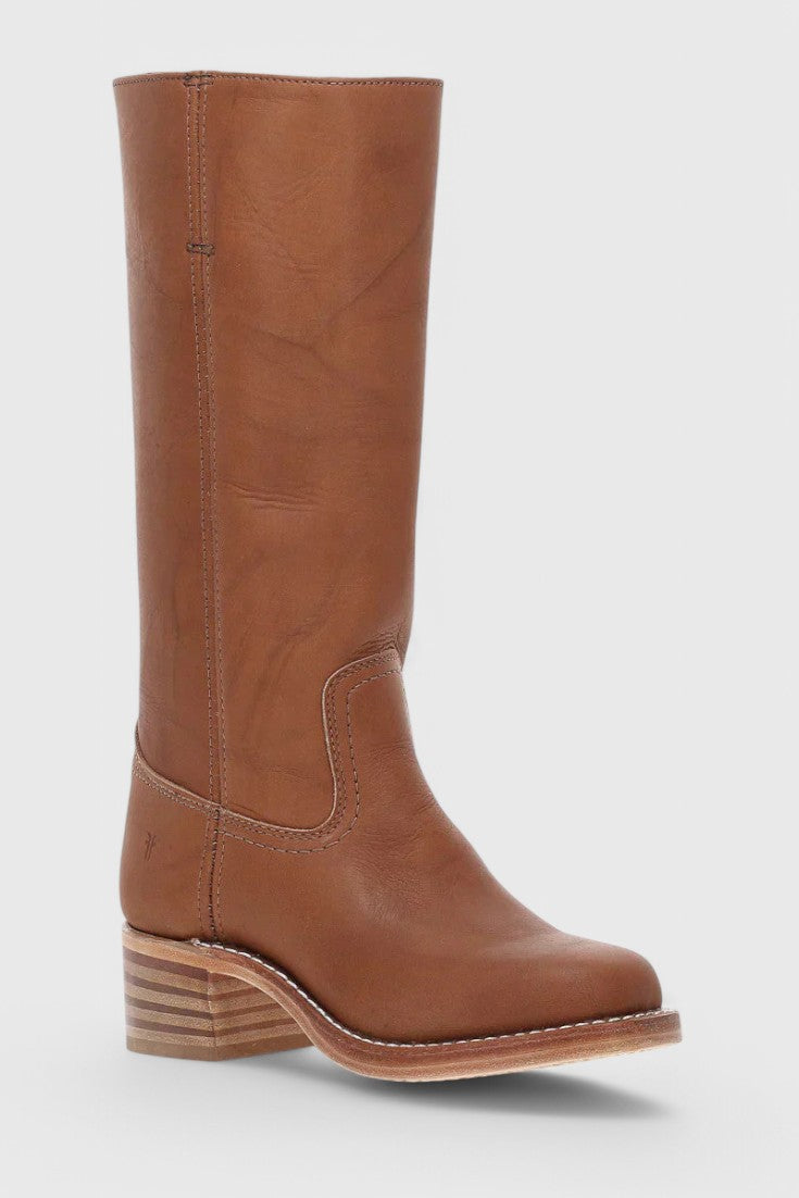 Women's Smooth Leather Block Heel Knee High Boots