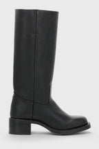 Women's Smooth Leather Block Heel Knee High Boots
