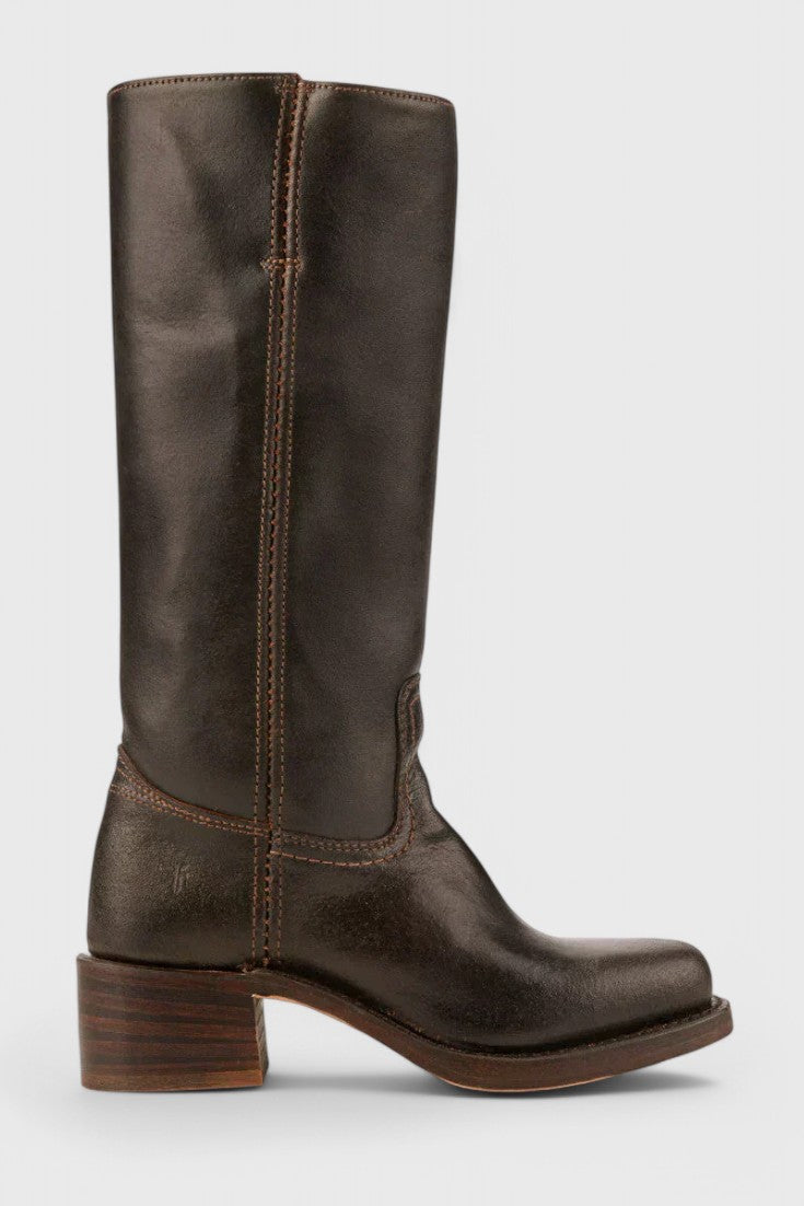 Women's Smooth Leather Block Heel Knee High Boots