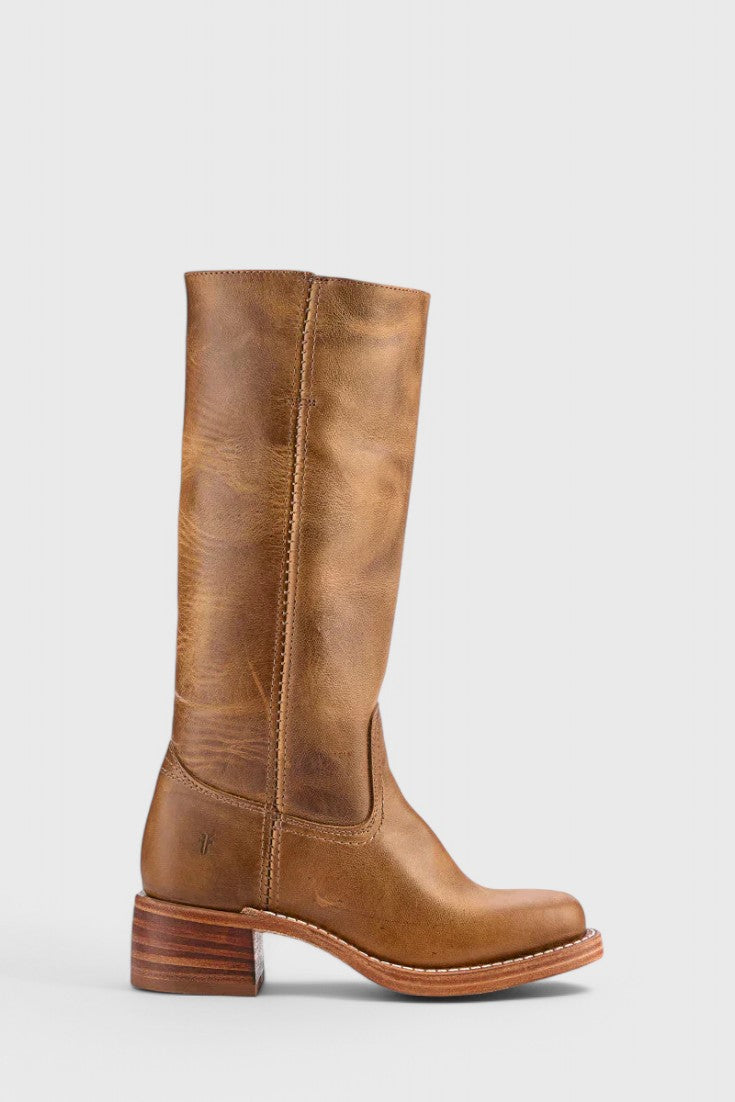 Women's Smooth Leather Block Heel Knee High Boots