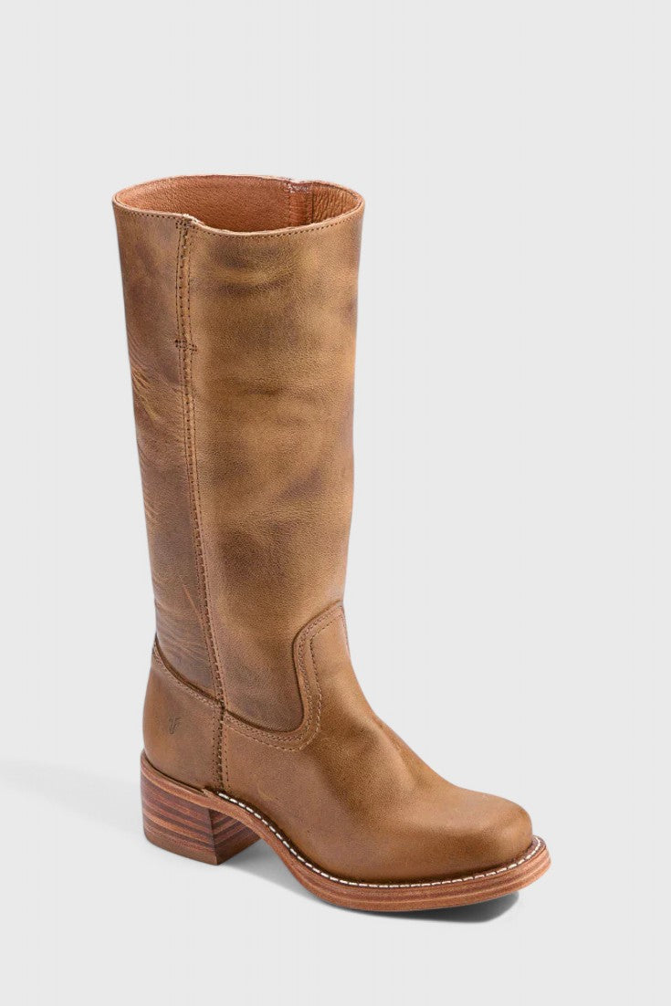 Women's Smooth Leather Block Heel Knee High Boots