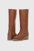 Women's Smooth Leather Block Heel Knee High Boots