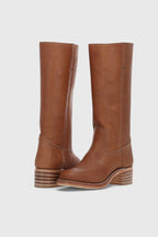 Women's Smooth Leather Block Heel Knee High Boots