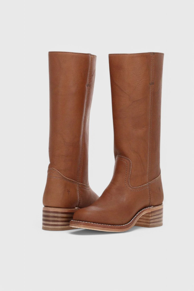 Women's Smooth Leather Block Heel Knee High Boots