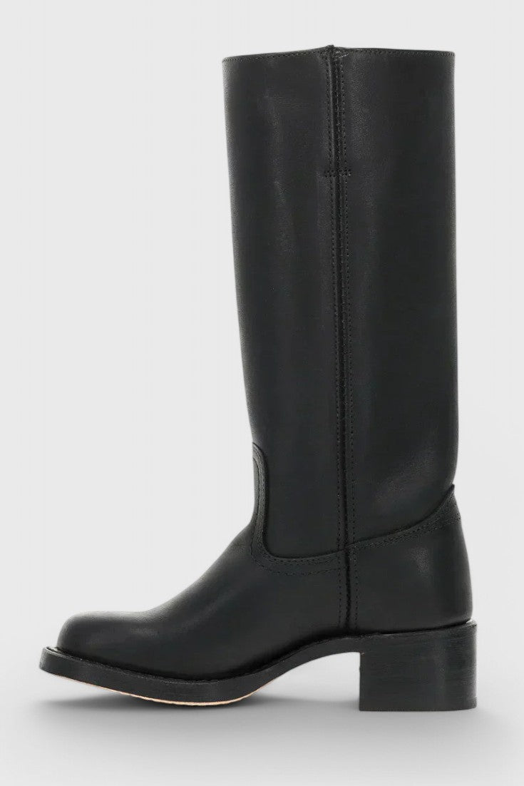 Women's Smooth Leather Block Heel Knee High Boots