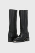 Women's Smooth Leather Block Heel Knee High Boots