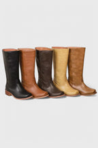 Women's Smooth Leather Block Heel Knee High Boots