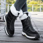 Women's Snow Boots with Faux Fur Cuff and Side Zip