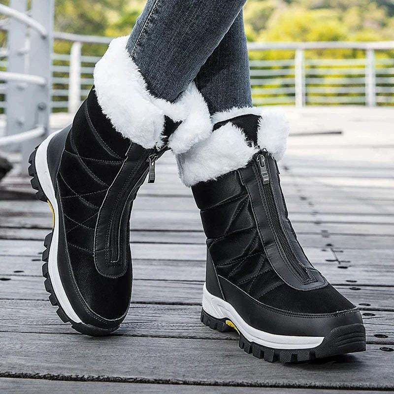 Women's Snow Boots with Faux Fur Cuff and Side Zip