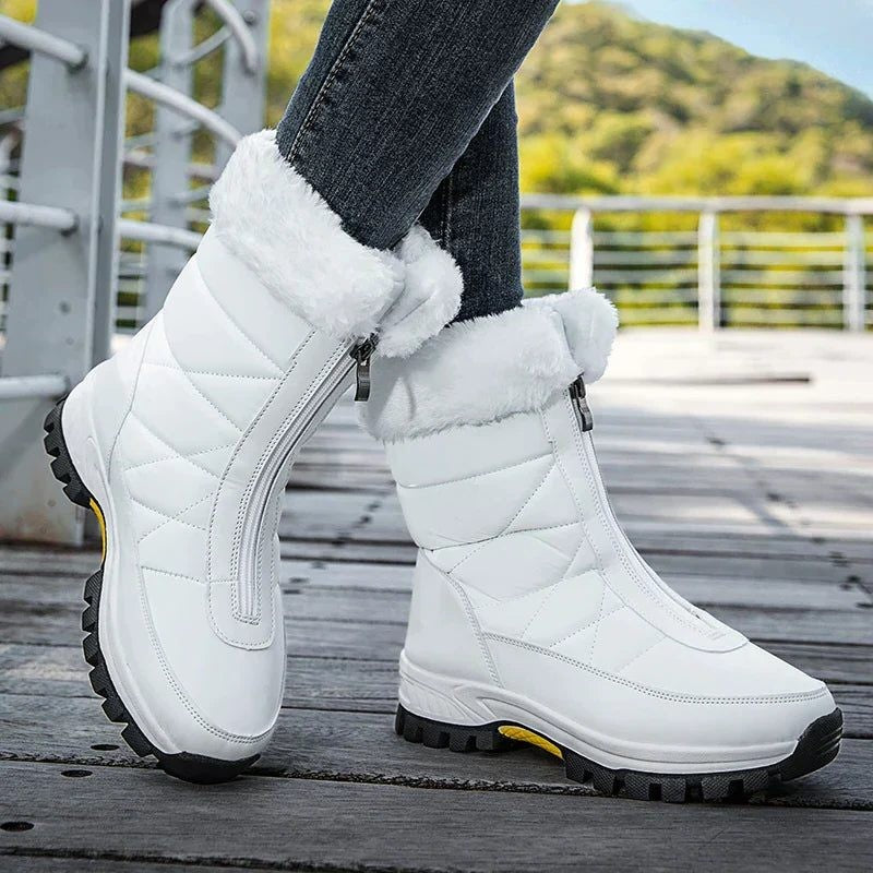 Women's Snow Boots with Faux Fur Cuff and Side Zip