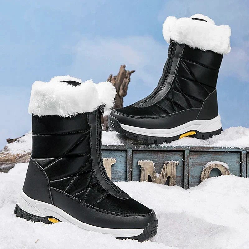 Women's Snow Boots with Faux Fur Cuff and Side Zip