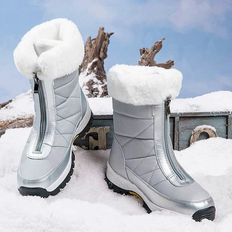 Women's Snow Boots with Faux Fur Cuff and Side Zip
