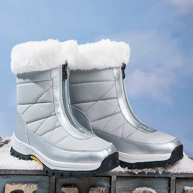 Women's Snow Boots with Faux Fur Cuff and Side Zip